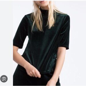Zara dark green velvet mock neck top Size Large